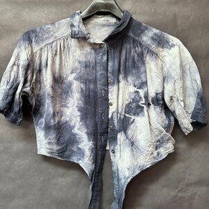 Med Ref Tie Dye Lace Black Blue Size Small Long Sleeve Top Jacket Bolero Cropped